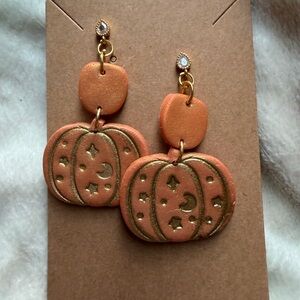 Orange and Gold Pumpkin Handmade Polymer Clay Earrings